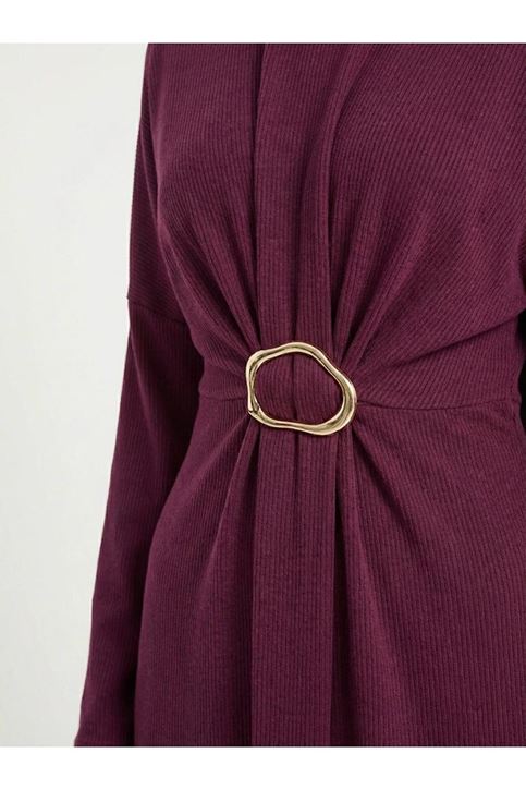 Toka Detay Elbise-Bordo