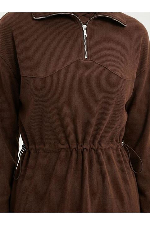 Beli Stoper Tünellii Elbise-Kahve