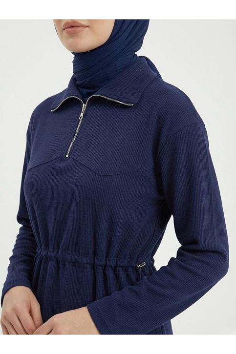 Beli Stoper Tünellii Elbise-Lacivert