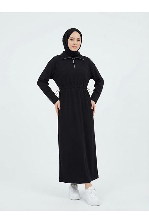 Beli Stoper Tünellii Elbise-Siyah