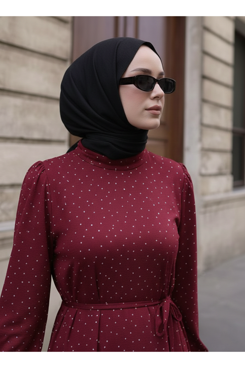 Taşlı Elbise-Bordo