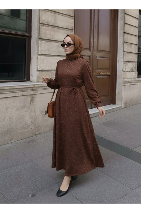 Taşlı Elbise-Kahve