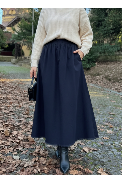 Cepli Bel Lastikli Etek-Lacivert