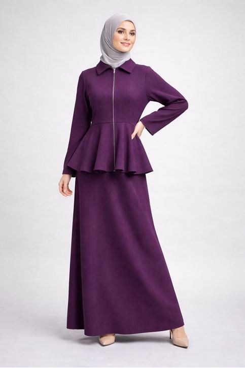 Fermuarlı Eteği Volan Takım-Mor