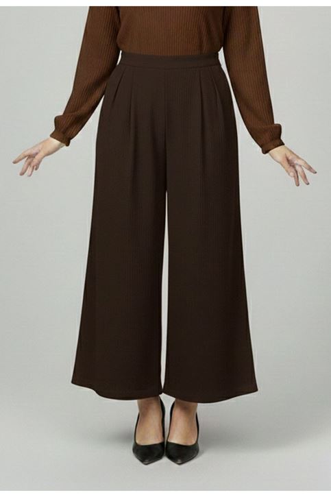 Cırt Bantlı Scuba Krep Pantolon-Kahve