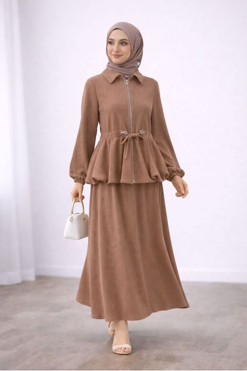 Eteği Balon Fermuar Detay Takım-Vizon