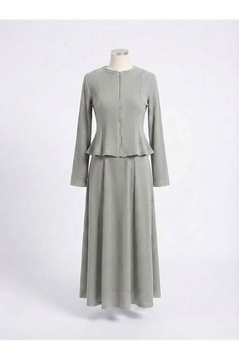 Fermuar Detay Ön Parçalı Takım-Gri