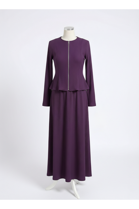 Fermuar Detay Ön Parçalı Takım-Mor