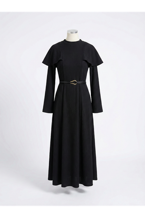 Omuzlar Aller Detay Elbise-Siyah