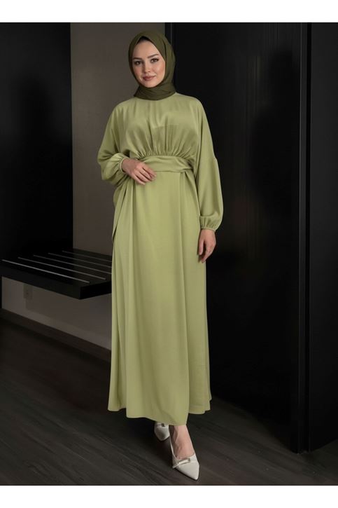 Bağlamalı İkili Elbise-YAĞ YEŞİLİ