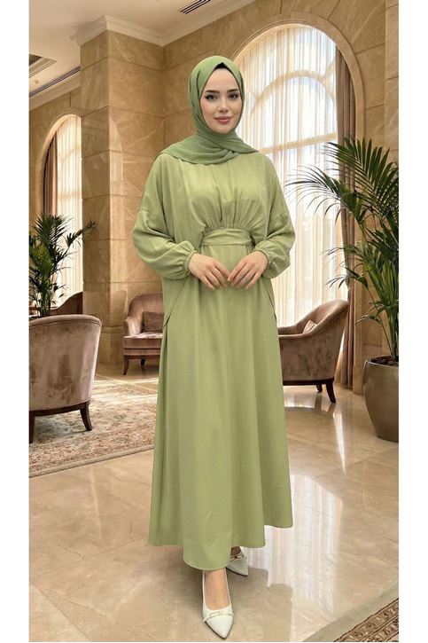 Bağlamalı İkili Elbise-YAĞ YEŞİLİ