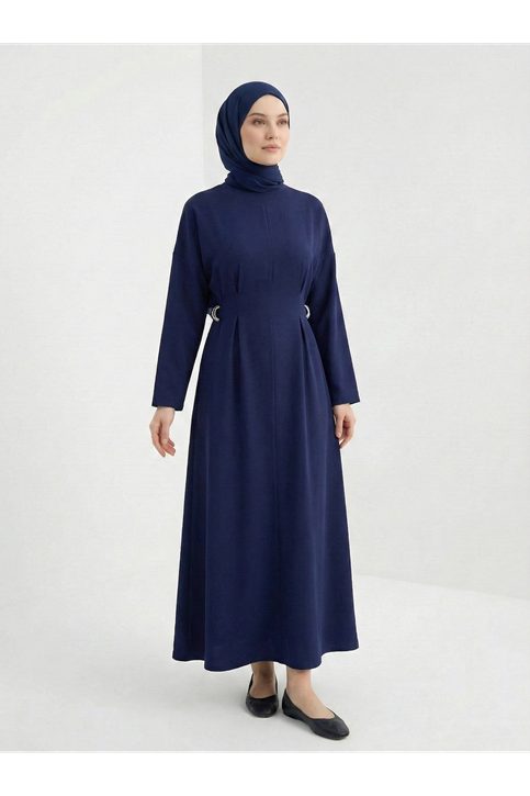 Kuşak Aksesuarlı Elbise-Lacivert