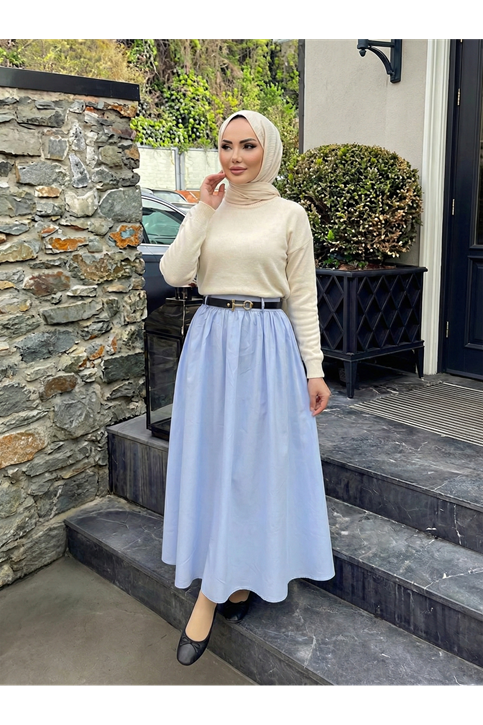 Kemer Detay Terikoton Etek-Mavi