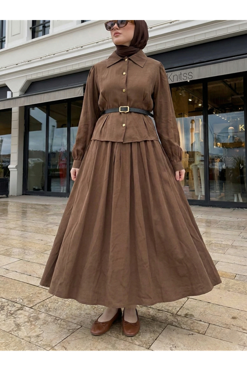 Ön Arka Pensli Etekli Takım-Kahve