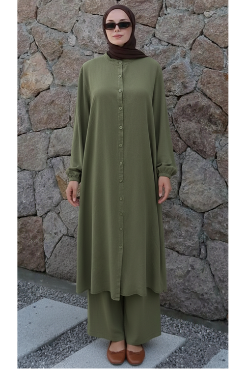 Hakim Yaka Uzun Pantolonlu Takım-Haki