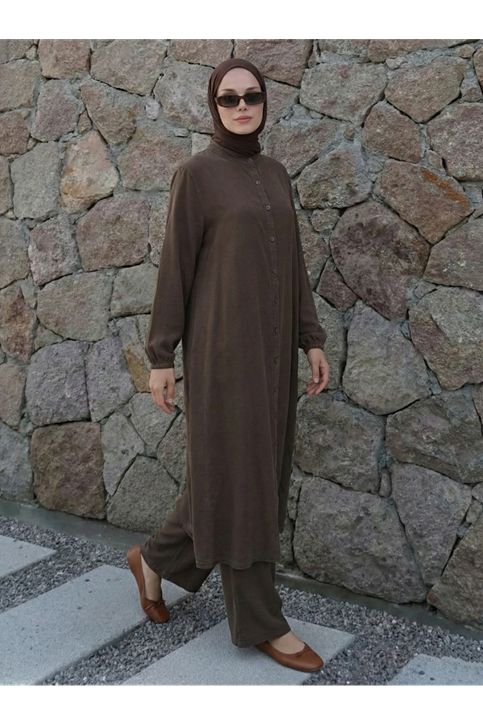 Hakim Yaka Uzun Pantolonlu Takım-Kahve