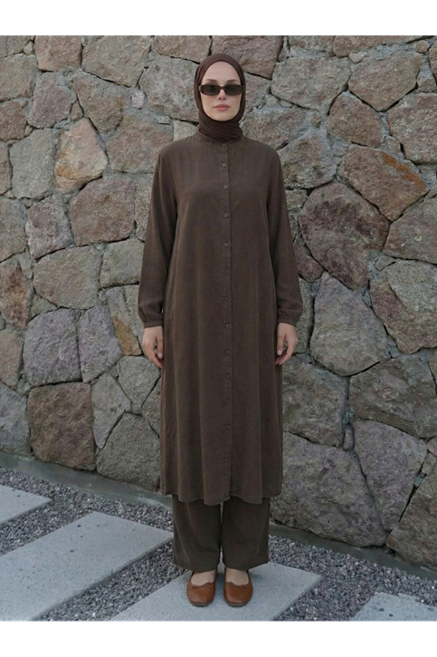 Hakim Yaka Uzun Pantolonlu Takım-Kahve