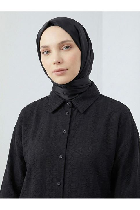 Geniş Raporlu Jakar Keten Tunik-Siyah