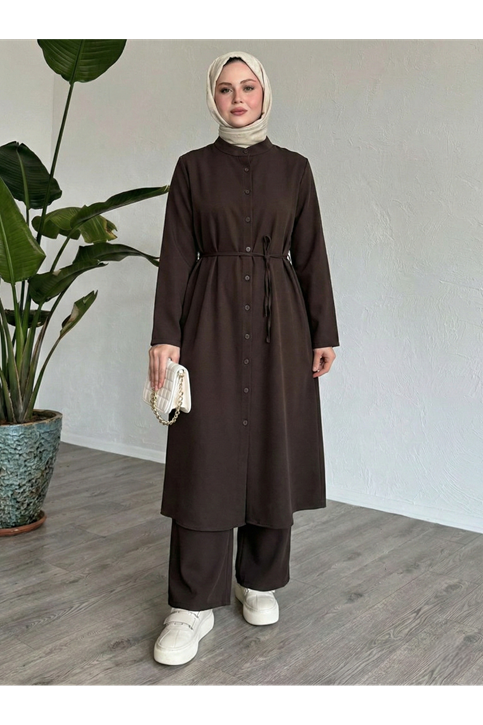 Hakim Yaka Uzun Pantolonlu Takım-Kahve