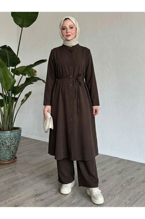 Hakim Yaka Uzun Pantolonlu Takım-Kahve