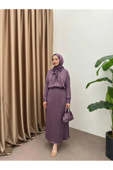 Yaka Detay Etekli Saten Takım-Gül Kurusu