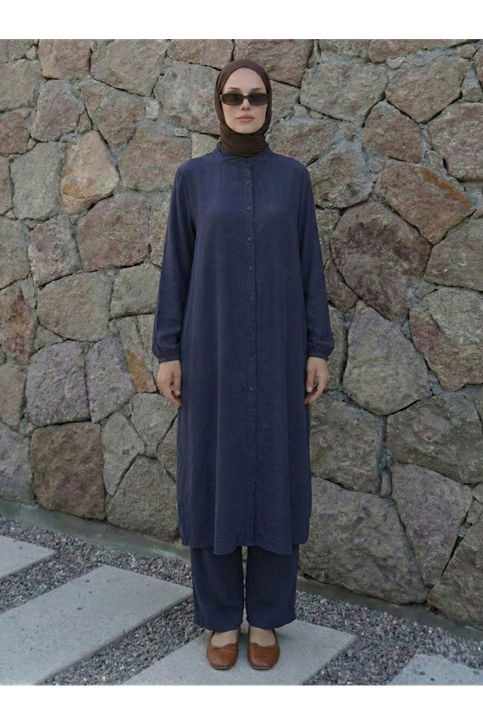 Hakim Yaka Uzun Pantolonlu Takım-Lacivert