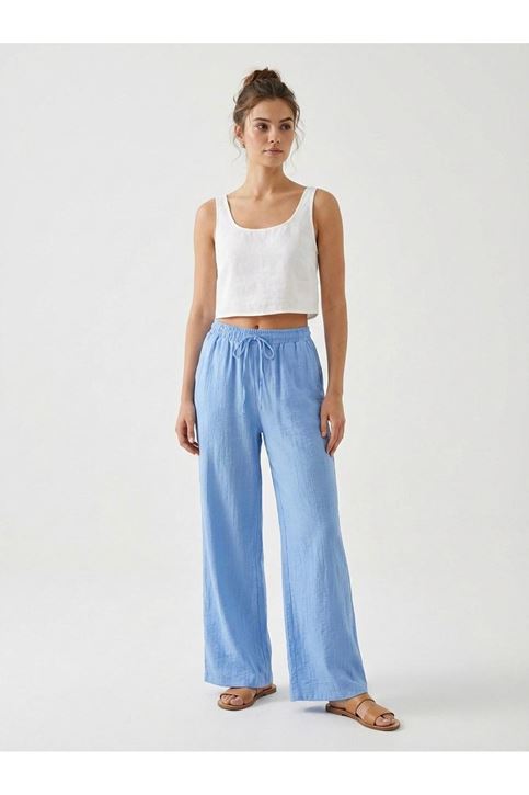 Cepli İp Detay Pantolon-Mavi