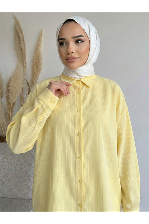 Kendinden Çizgili Tunik-Sarı