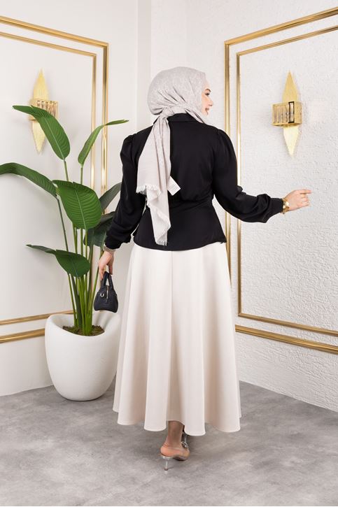 Bel Büzgülü Tunik-Siyah