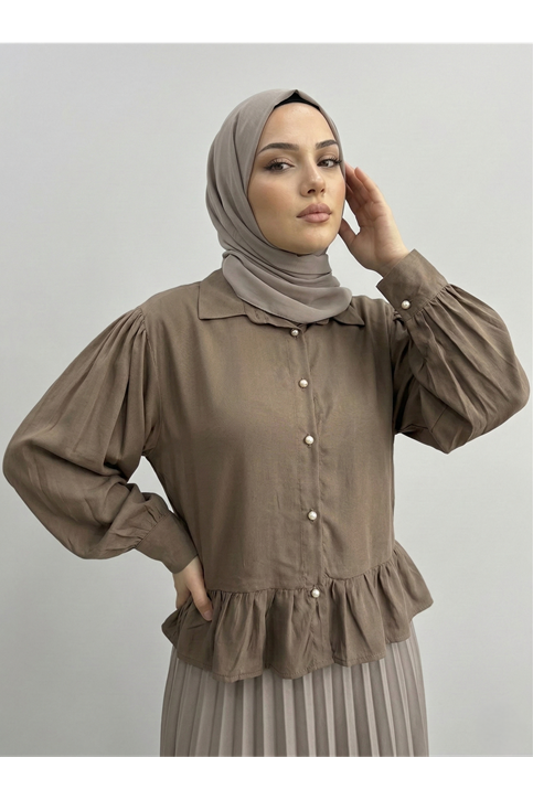 Büzgü Detay Tunik-Vizon