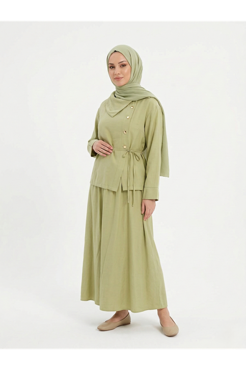 Çapraz Düğmeli Etekli Takım-YAĞ YEŞİLİ