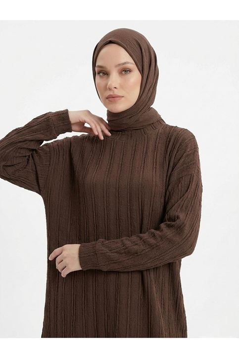 Pilise Dokulu Kemerli Pantolonlu Takım-Kahve