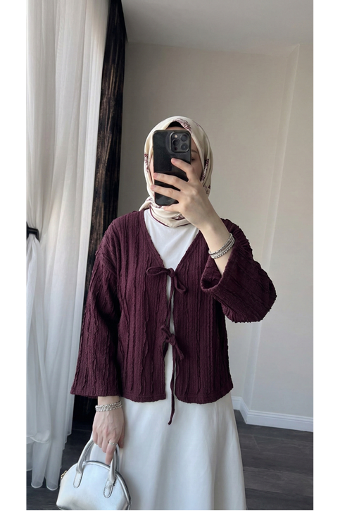 Pileli Ön İki Bağlamalı Tunik-Bordo