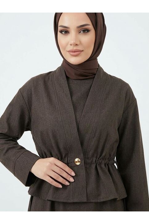 Ceket Detay İkili Elbise-Kahve