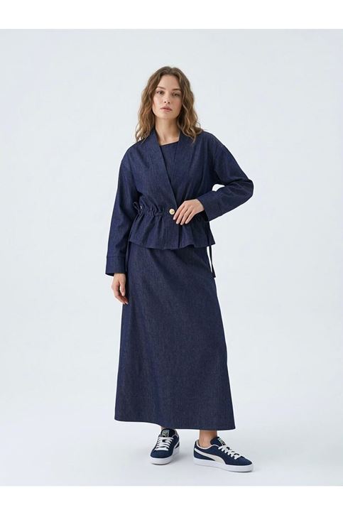 Ceket Detay İkili Elbise-Lacivert