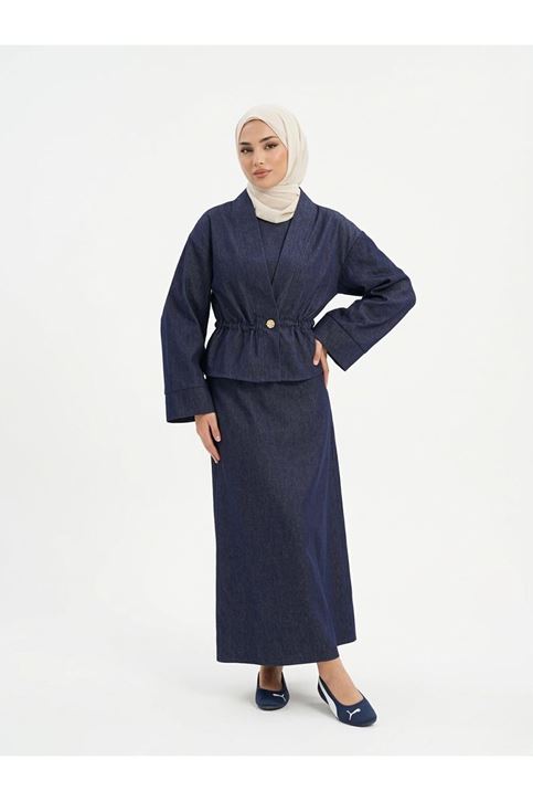 Ceket Detay İkili Elbise-Lacivert