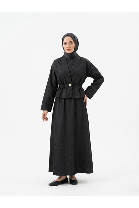 Ceket Detay İkili Elbise-Siyah