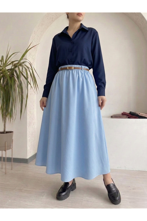 Kemer Detay Terikoton Etek-Mavi