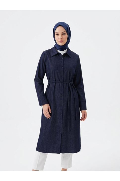 Biye Detay Uzun Tunik-Lacivert