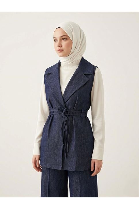 Yaka Detay Yelek-Lacivert