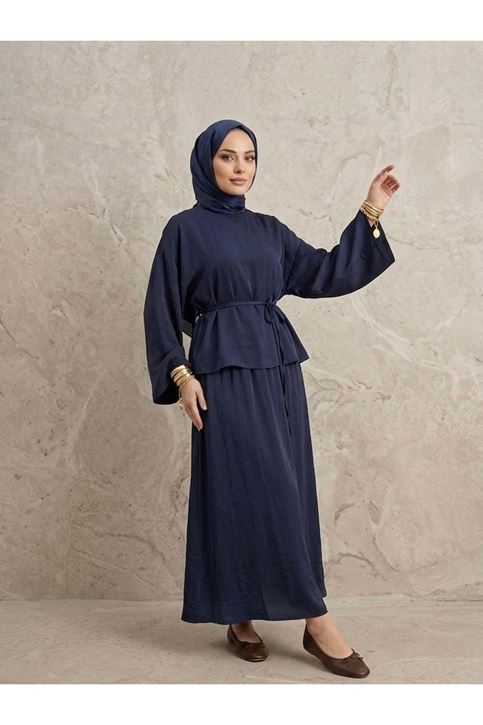 Arka Fermuarlı Etekli Takım-Lacivert