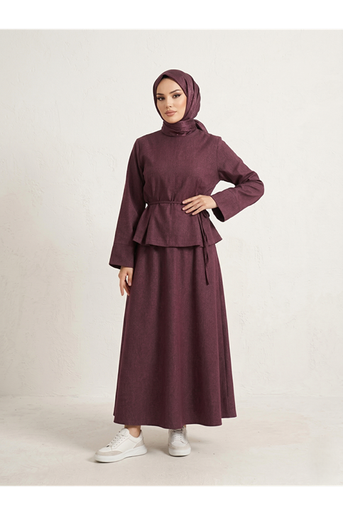 Arka Fermuar  Detay Etekli Takım-Bordo