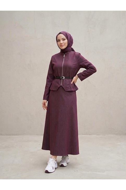 Fermuar Detay Etekli Takım-Bordo