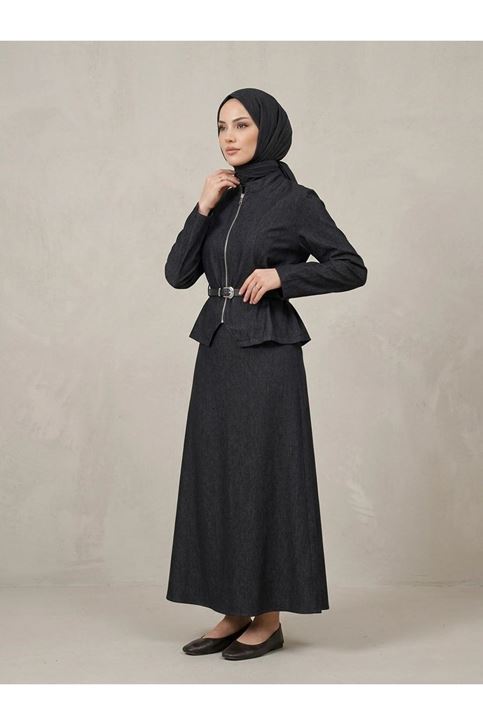 Fermuar Detay Etekli Takım-Siyah