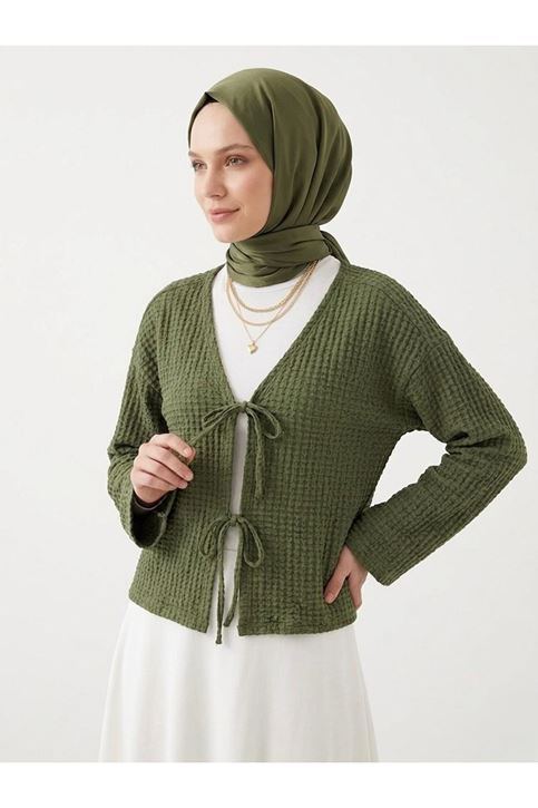 Ön Bağlamalı Örme Tunik-Haki