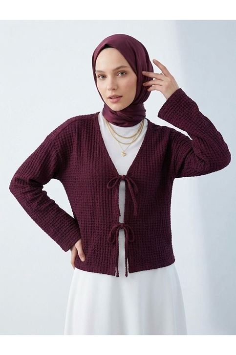 Ön Bağlamalı Örme Tunik-Bordo