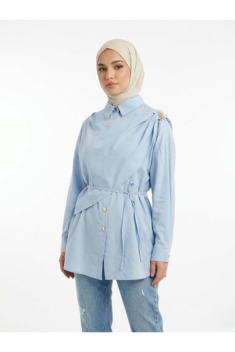 Omuz Toka Detay Aller Tunik-Mavi