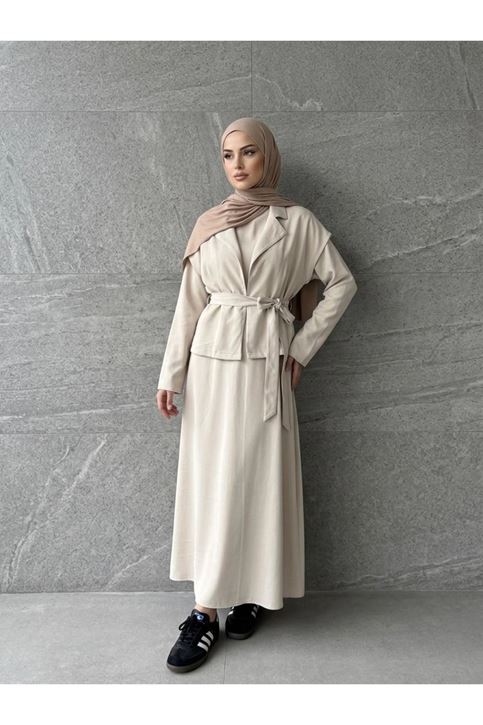 Yelekli İkili Elbise-Taş