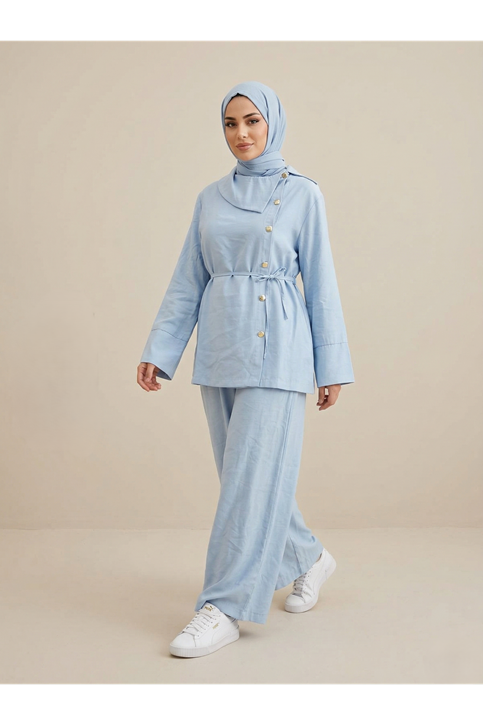 Çapraz Düğmeli Pantolonlu Takım-Bebe Mavisi