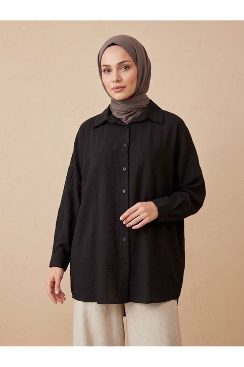 Ön Roba Detaylı Tunik-Siyah